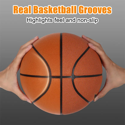Silent Indoor Basketball Size 7 (24 cm / 9.45 in) Mute PU Foam Ball with Groove Lines High-Elastic