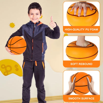 Silent Indoor Basketball Size 7 (24 cm / 9.45 in) Mute PU Foam Ball with Groove Lines High-Elastic